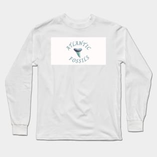 Nautical Light Blue Atlantic Fossils Shark Tooth White Print Long Sleeve T-Shirt